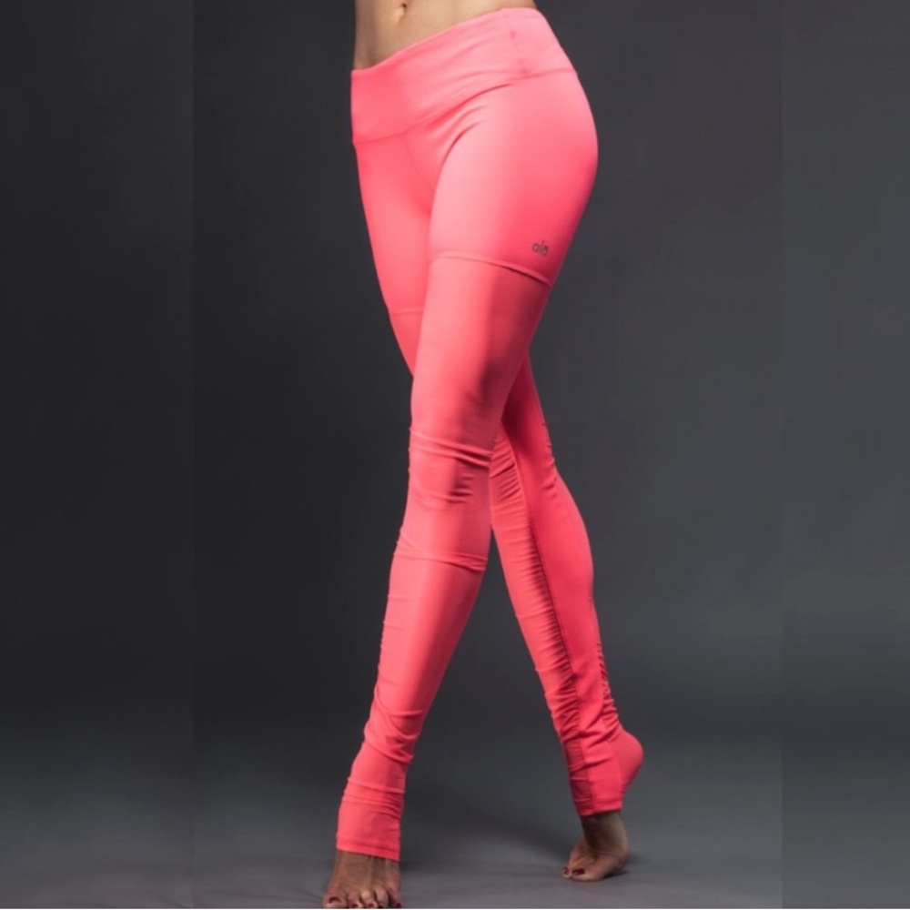 Alo Yoga Mesh Goddess Legging Neon Azalea Size Medium Dance Pilate